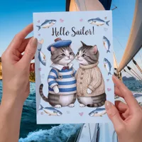 Sailor cats Valentine Nautical fisherman cat Card