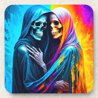 Skeletons Wrapped in a Rainbow Beverage Coaster