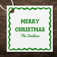 Fun Modern Wavy Border Green Christmas Party Favor Tags