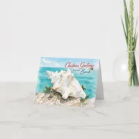 Christmas Greetings from Beach Coastal Seashell Holiday Card