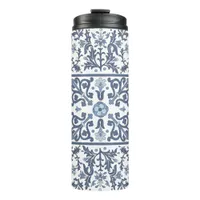 Blue Fancy Floral Graphic Pattern Thermal Tumbler