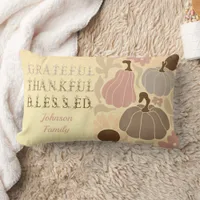 Boho Fall Grateful Thankful Blessed Thanksgiving Lumbar Pillow