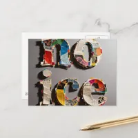 no ice unique and colorful mixed media collage postcard