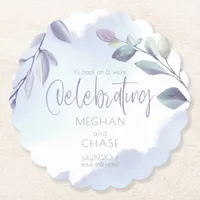Elegant Rustic Watercolor Aqua Lilac Leaves Paper Coaster