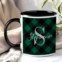 Green Buffalo Plaid Rustic Monogram Name Mug