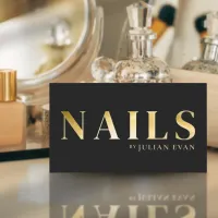 Elegant Black and Gold Nail Business Card