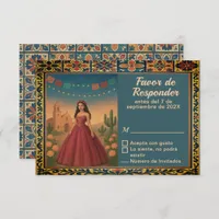 Tema de vestido rojo de quinceañera vintage RSVP card