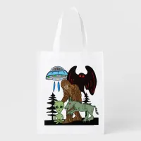 Cryptid Big Foot Alien Mothman UFO Chupacabra  Grocery Bag