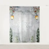 Winter Rustic Pine Trees Lantern Wedding Photo Tap Tapestry