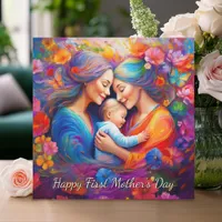 Two Moms with their Baby First Mother's Day Card