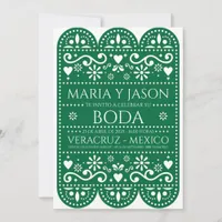 Green Papel Picado Folk Art Spanish Wedding Invitation
