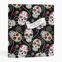 Sugar Skulls and Swirls Rose Black ID725 Mini Binder