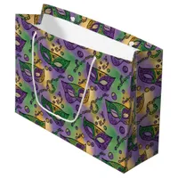 Mardi Gras Masks and Beads Purple Green Yellow Large Gift Bag
