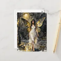 Cute Fairy in the night rain Postcard