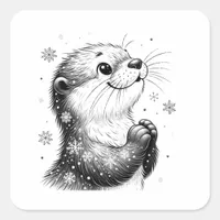 Black and White Winter Otter Square Sticker