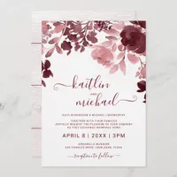 Watercolor Floral Wedding - Burgundy & Pink Invitation