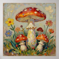  Cottage Core Mushrooms and Flowers Poster