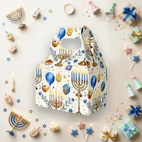 Festive Blue Gold Watercolor Hanukkah Favor Boxes
