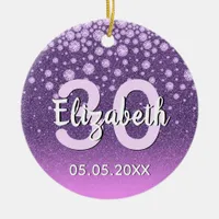 30th birthday purple pink glitter diamonds name ceramic ornament