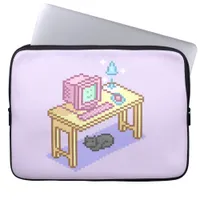 Teen Girl Geeky Pink Yellow Pixel Art Computer Laptop Sleeve