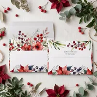 Watercolor Red Poinsettia Winter Floral Wedding Envelope
