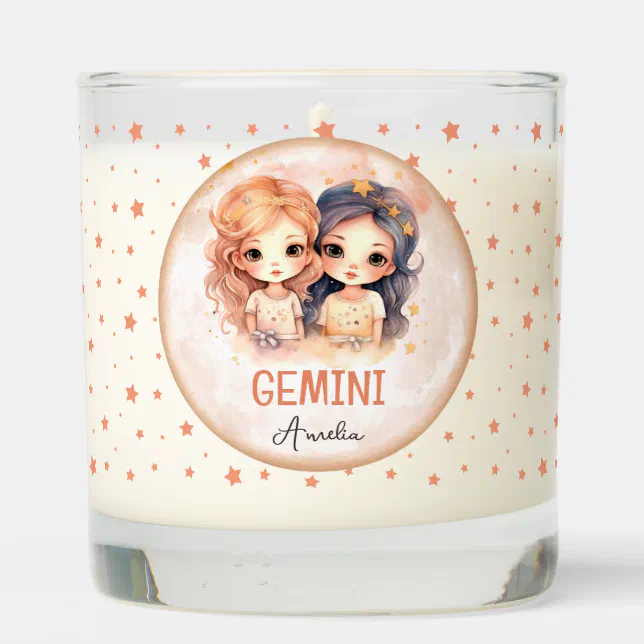 Cute Watercolor Illustration Gemini Zodiac Name Scented Candle