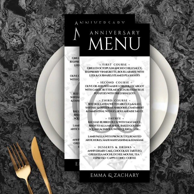 Elegant 60th Diamond Wedding Anniversary Menu