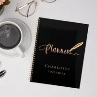 Black rose gold school work study typography 2025 planner