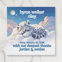 Cute Snow Leopard Asleep on Clouds Baby Shower Favor Tags
