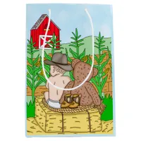 Lil' Cowboy and Teddy Bear Boy's Baby Shower   Medium Gift Bag
