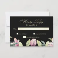Floral Purple Black and Gold wedding rsvp