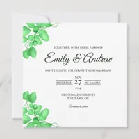 Green Eucalyptus Floral Watercolor Square Wedding Invitation