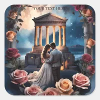 Beautiful Bride & Groom Standing by the Sea Square Sticker