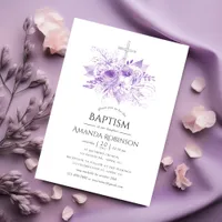 Lilac and Silver Floral Baptism or Christening Invitation