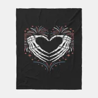 Skeleton Hand Heart 4th Of Usa Patriotic American Fleece Blanket