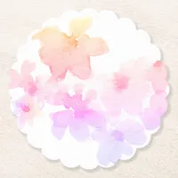 *~* Ombre Peach Pink Floral  Soft Watercolor Paper Coaster