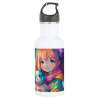 Anime Girl with Puppy Stainless Steel Water Bottle