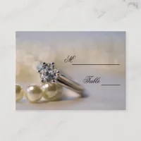 Diamond Engagement Ring Pearls Wedding Place Card