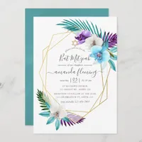 Watercolor Tropical Orchids Geometric Bat Mitzvah Invitation