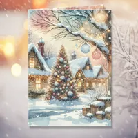 Whimsical Folk Village Personalized Christmas Holiday Card