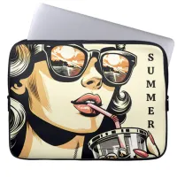 Pop Art Comic Book Pretty Woman Drinking Soda Laptop Sleeve