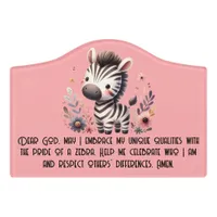 Woodland Zebra Kids Christian Prayer on Pink | Door Sign