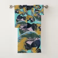 Colorful Vibrant Exotic Tropical Parrots Pattern Bath Towel Set