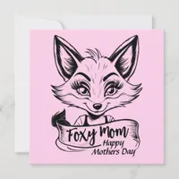 Foxy Mom Happy Mothers Day Cute Fox Black And Pink Card