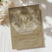 Rustic Swan Monogram Wedding Invite