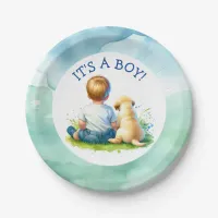 It's a Boy | A Baby and his Dog Baby Shower Paper Plates