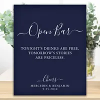 Open Bar Personalized Navy Blue Wedding Drinks Poster