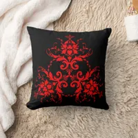 Romantic, Elegant Vintage Damask Red Goth Throw Pillow