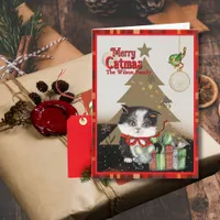 Merry Catmas Cute Kitten Christmas Red bow Holiday Card