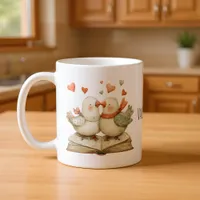 Happy Valentine's Day Cute Love Birds on Book Coffee Mug